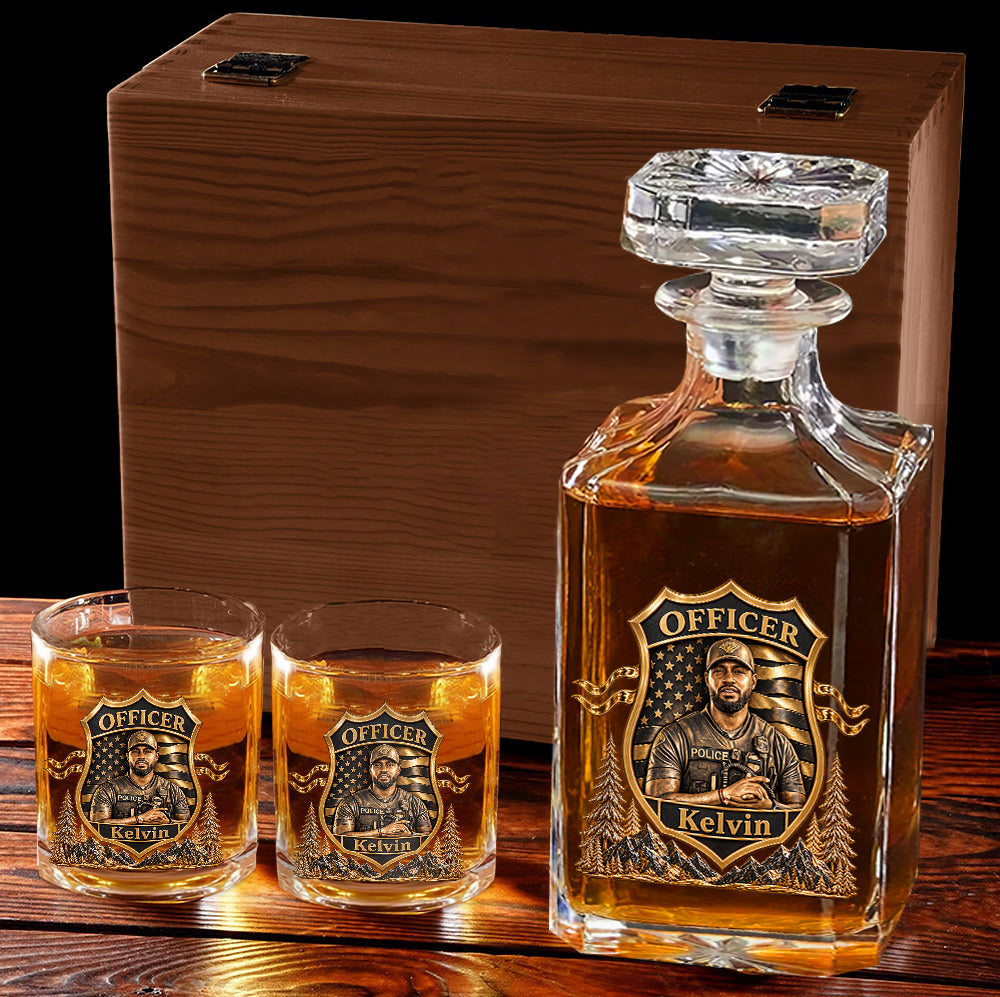 Proud Police - Personalized Police Officer Whiskey Decanter Set