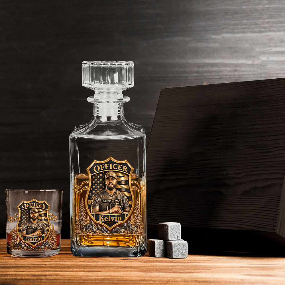 Proud Police - Personalized Police Officer Whiskey Decanter Set