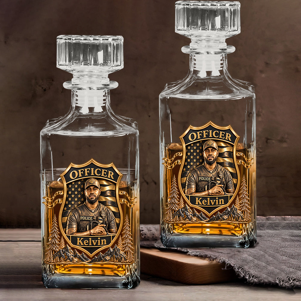 Proud Police - Personalized Police Officer Whiskey Decanter Set