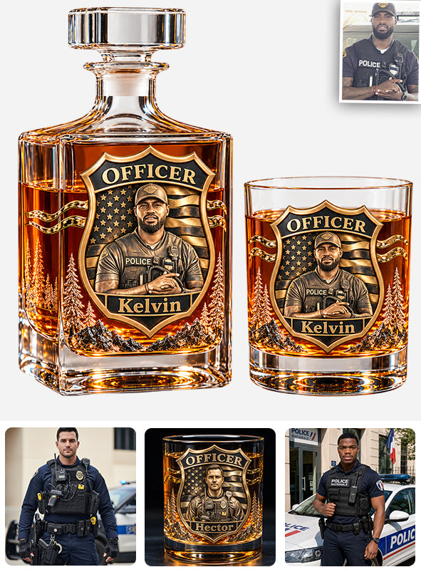 Proud Police - Personalized Police Officer Whiskey Decanter Set