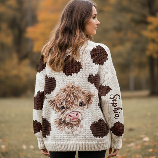 Love Highland Cows - Personalized Highland Cow Cardigan Sweater