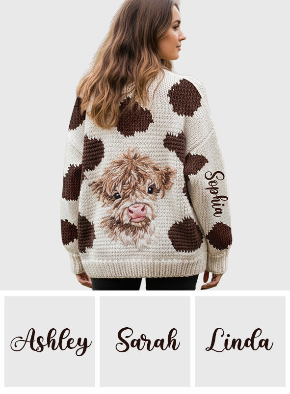 Love Highland Cows - Personalized Highland Cow Cardigan Sweater