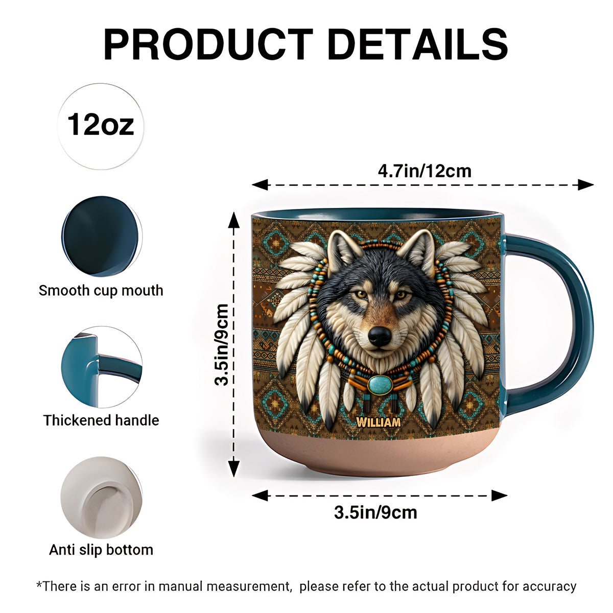 Native American Wolf - Personalized American Indian Printed Pottery Mug