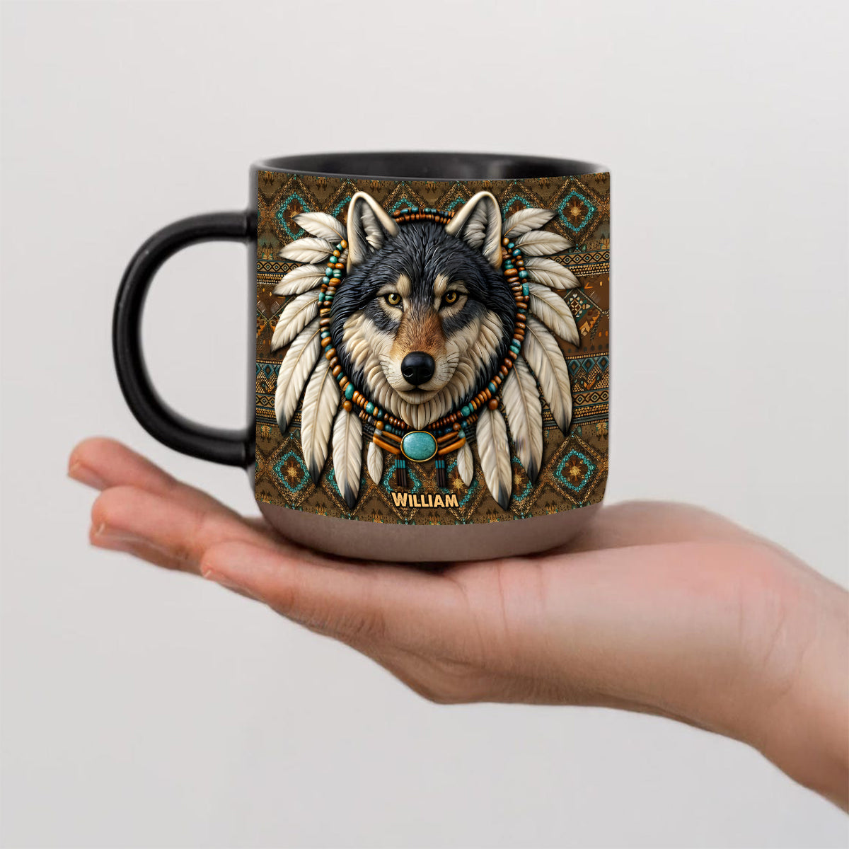Native American Wolf - Personalized American Indian Printed Pottery Mug