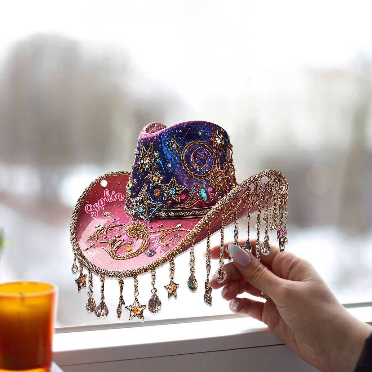 Beautiful Cowboy Hat - Personalized Cowgirl Window Hanging Suncatcher Ornament
