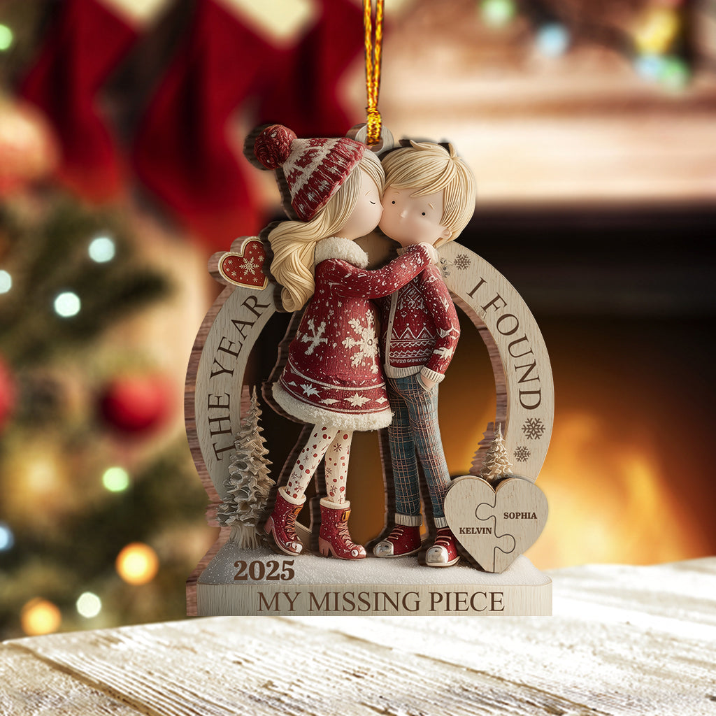 The Year I Found My Missing Piece - Personalized Couple 2 Layered Wooden Ornament
