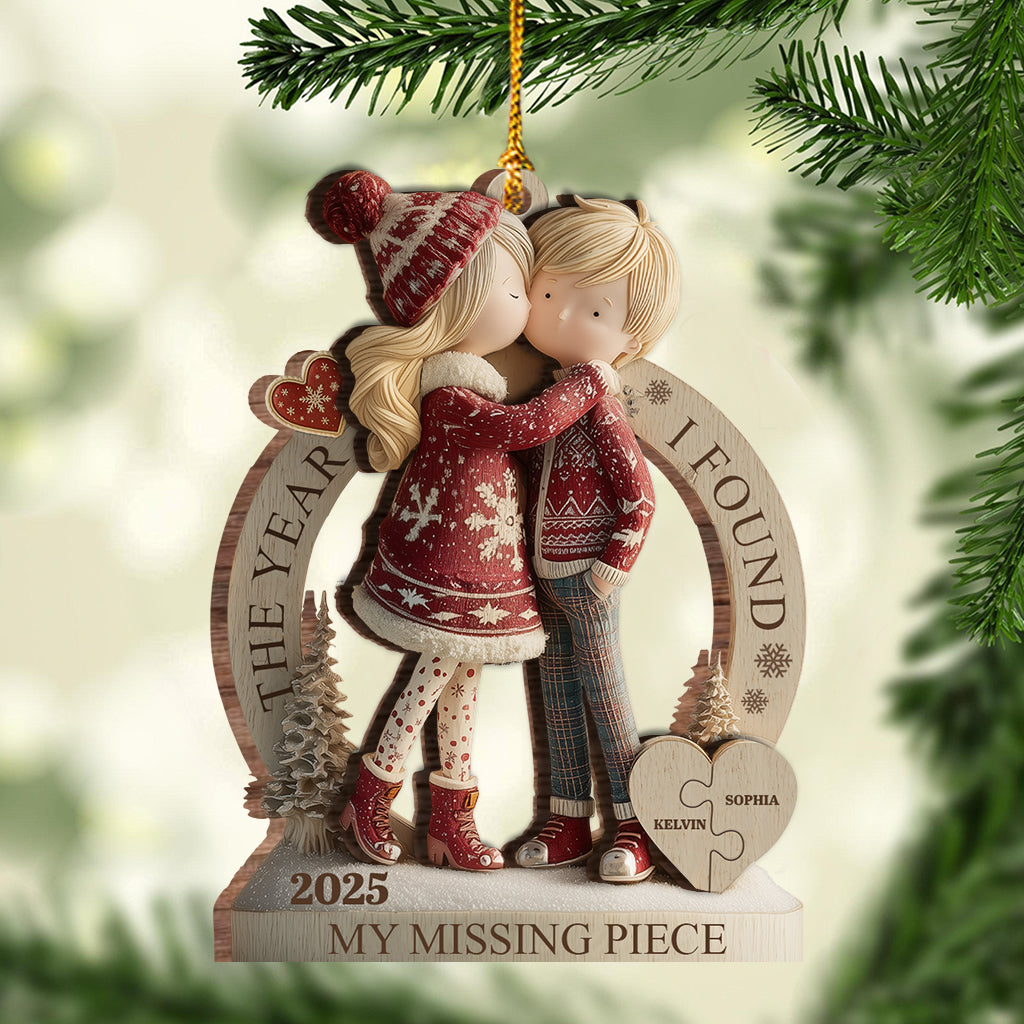The Year I Found My Missing Piece - Personalized Couple 2 Layered Wooden Ornament