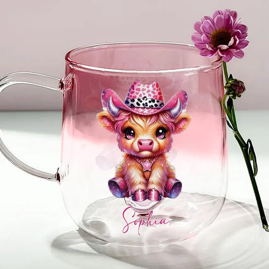 Cute Highland Cow - Personalized Highland Cow Gradient Glass Mug