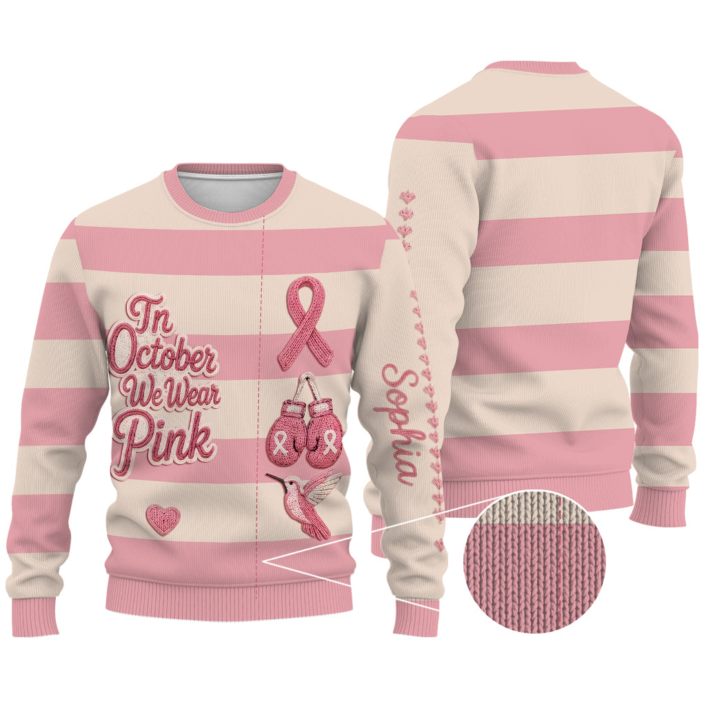 In October We Wear Pink - Personalized Breast Cancer Awareness Cardigan Sweater