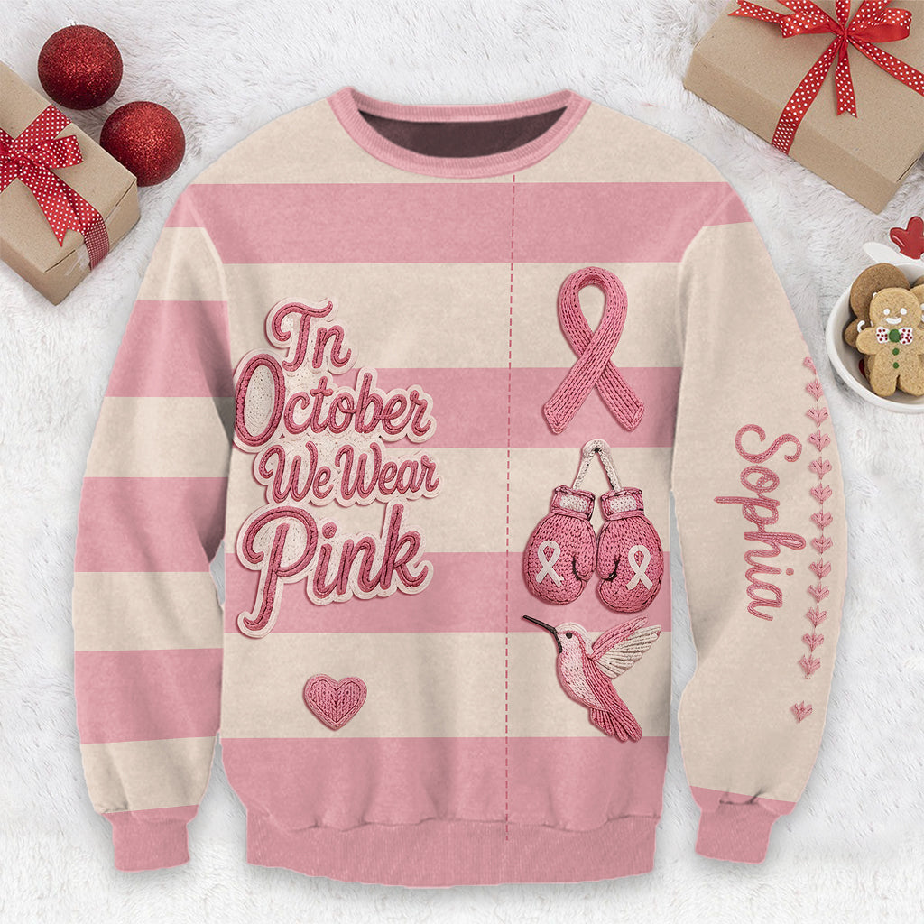 In October We Wear Pink - Personalized Breast Cancer Awareness Cardigan Sweater