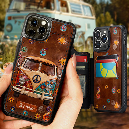 Floral Hippie Van - Personalized Hippie Fully Printed Wallet Phone Case