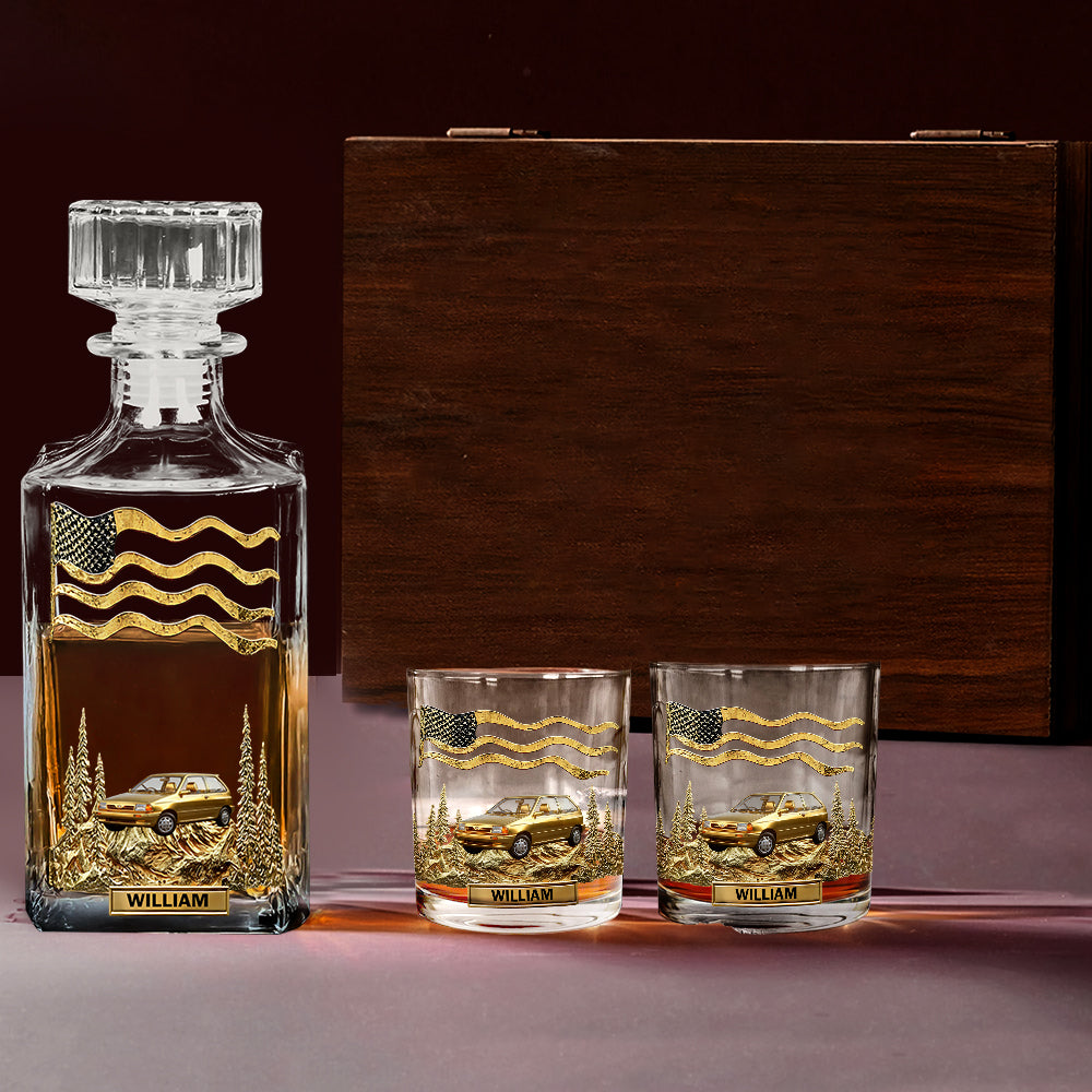 Cool Gift For Car Lover - Personalized Car Lover Whiskey Decanter Set