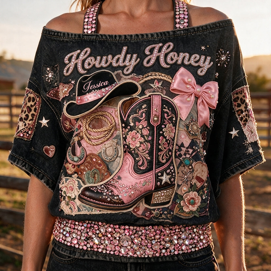 Cowgirl Era - Personalized Cowgirl Off-Shoulder Top Set
