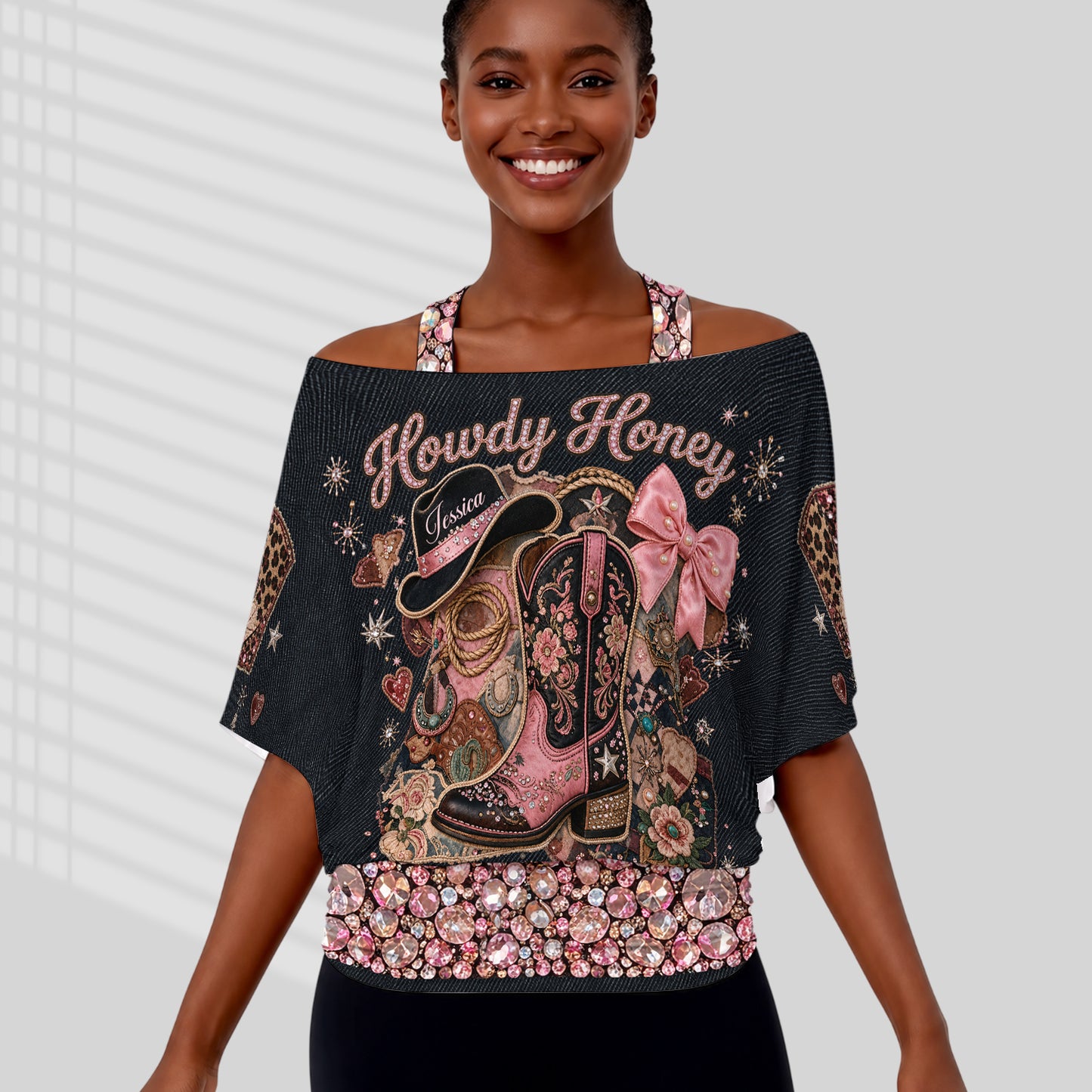 Cowgirl Era - Personalized Cowgirl Off-Shoulder Top Set