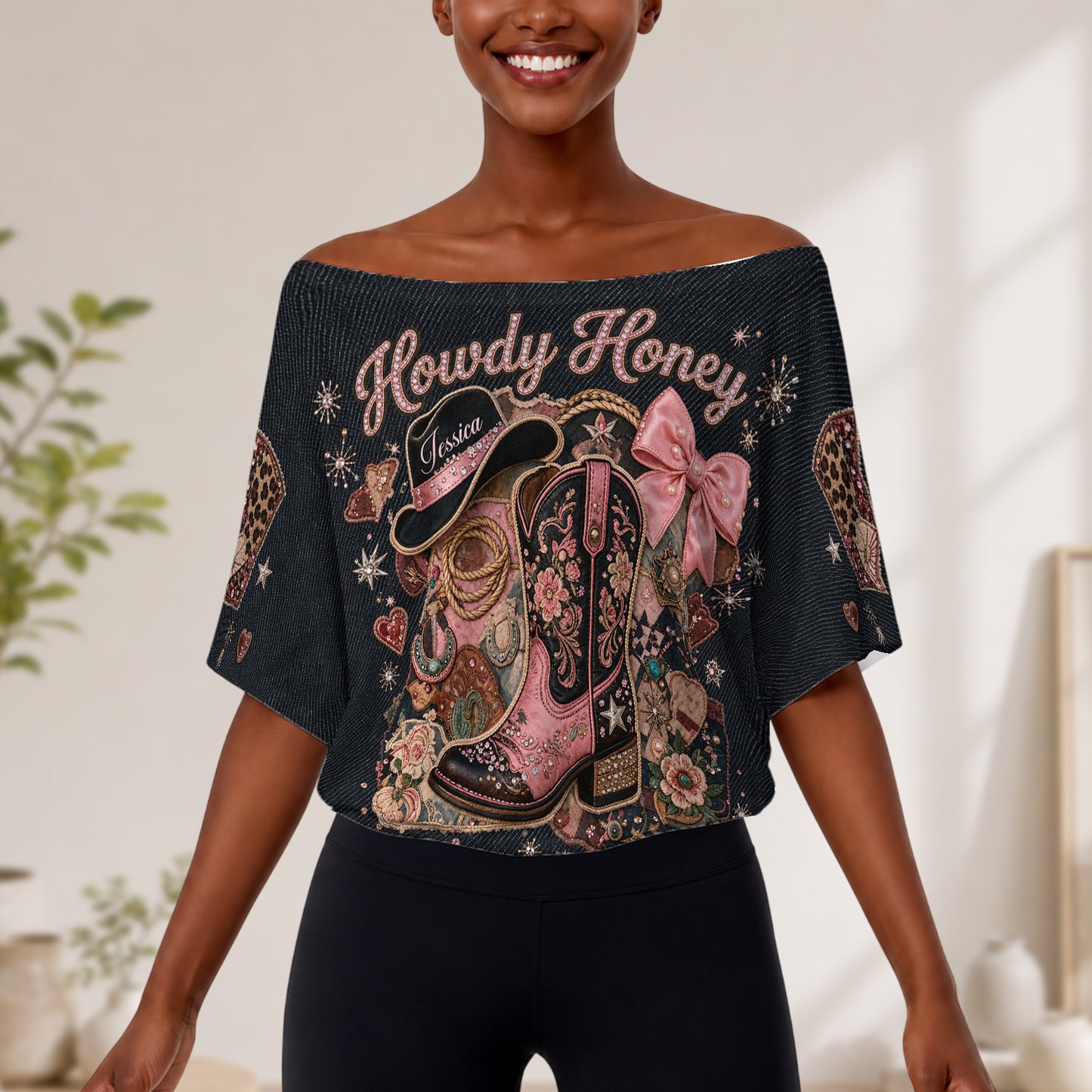 Cowgirl Era - Personalized Cowgirl Off-Shoulder Top Set