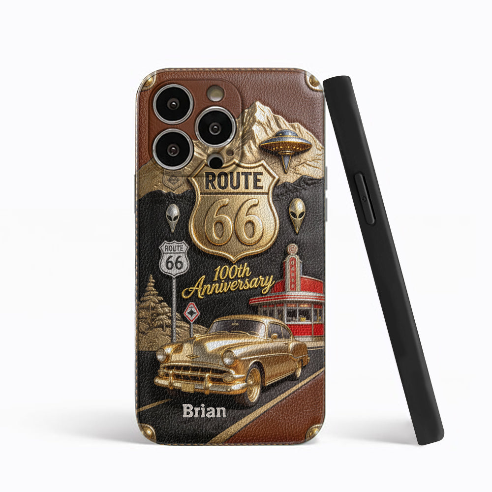 Route 66 100th Anniversary - Personalized Car Lover Leather Phone Case