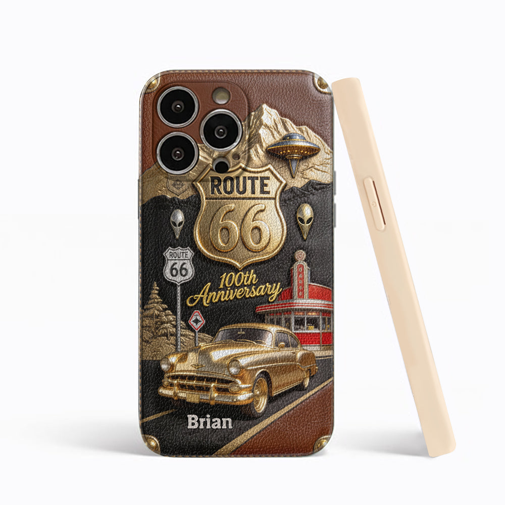 Route 66 100th Anniversary - Personalized Car Lover Leather Phone Case