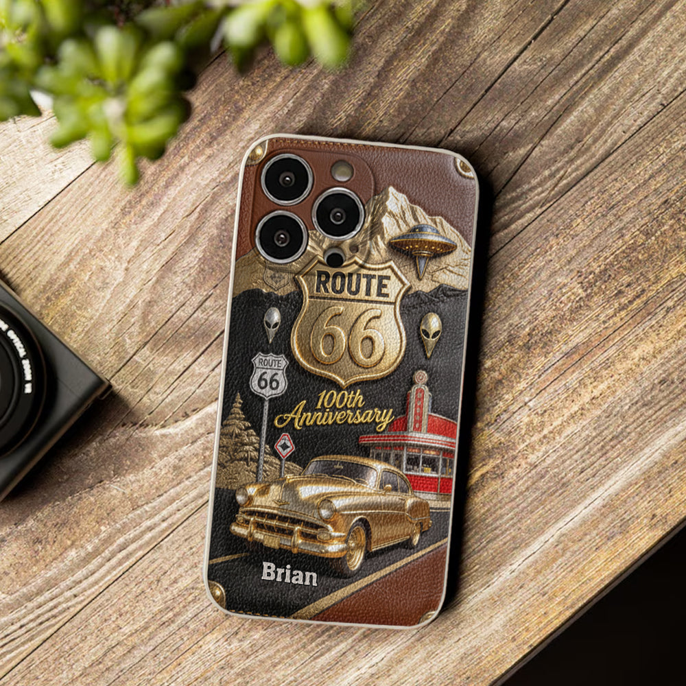 Route 66 100th Anniversary - Personalized Car Lover Leather Phone Case