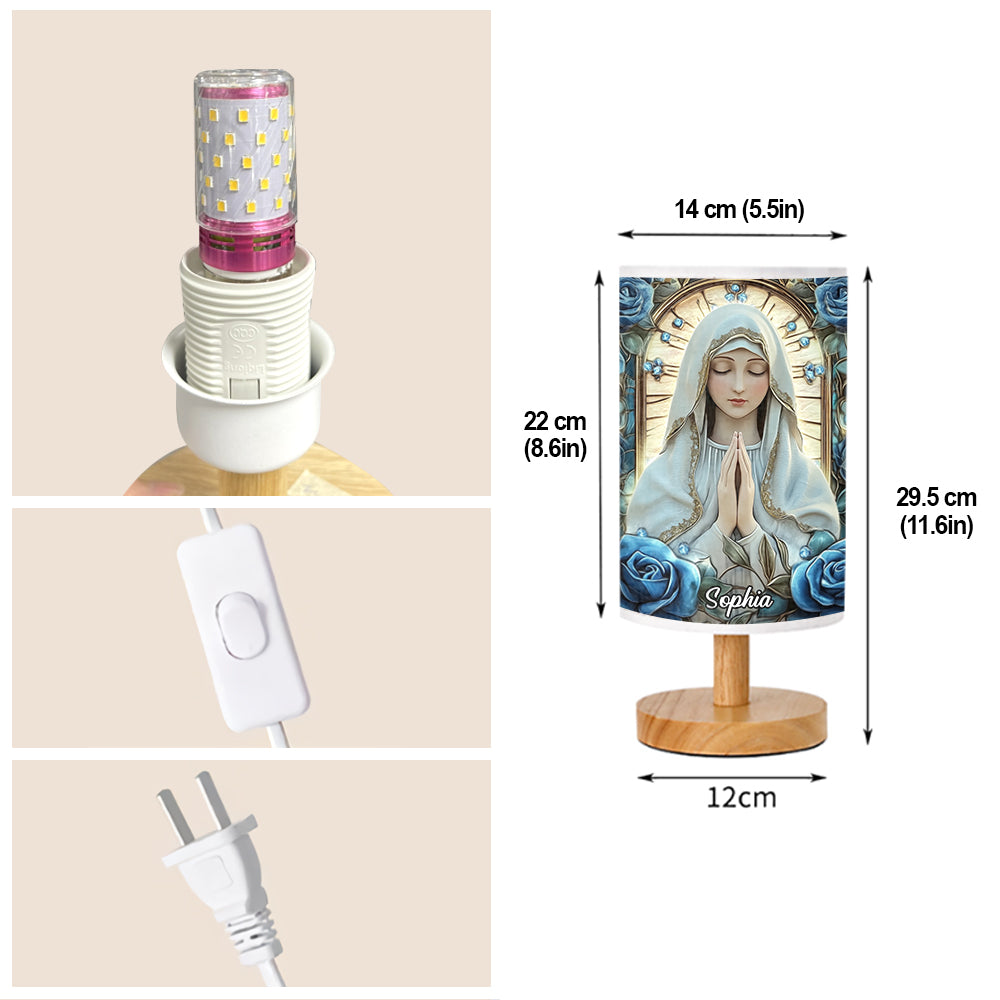 You're Forever Protected By Mary - Personalized Christian Table Lamp with Wood Base