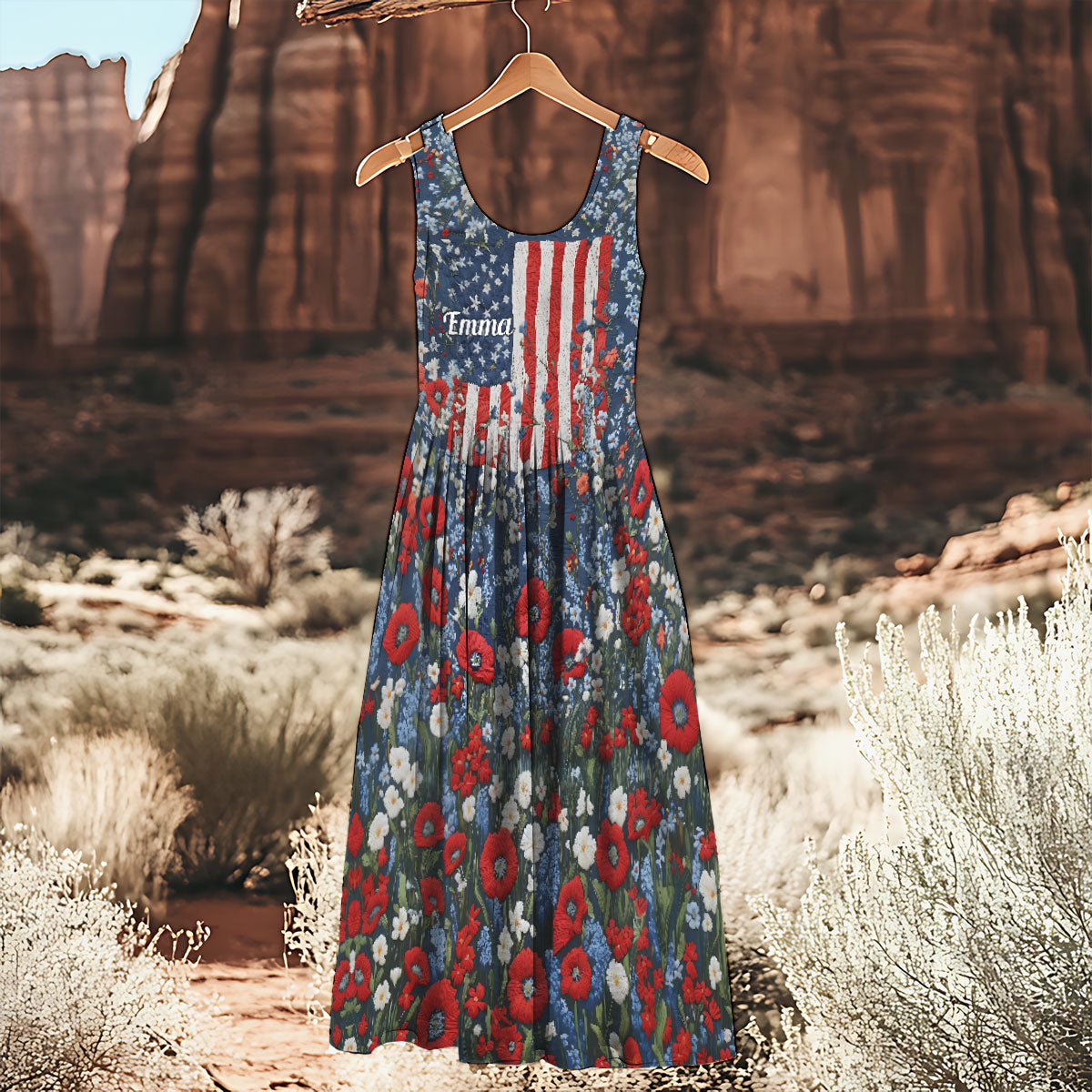 Red White and Feral - Personalized Independence Day/ 4th of July Sleeveless Dress