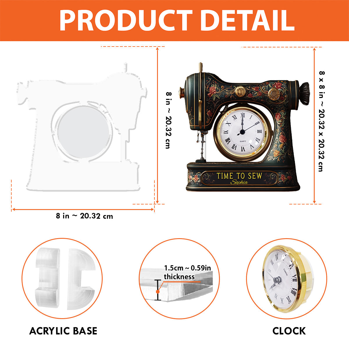 Time To Sew - Personalized Sewing Acrylic Clock Plaque