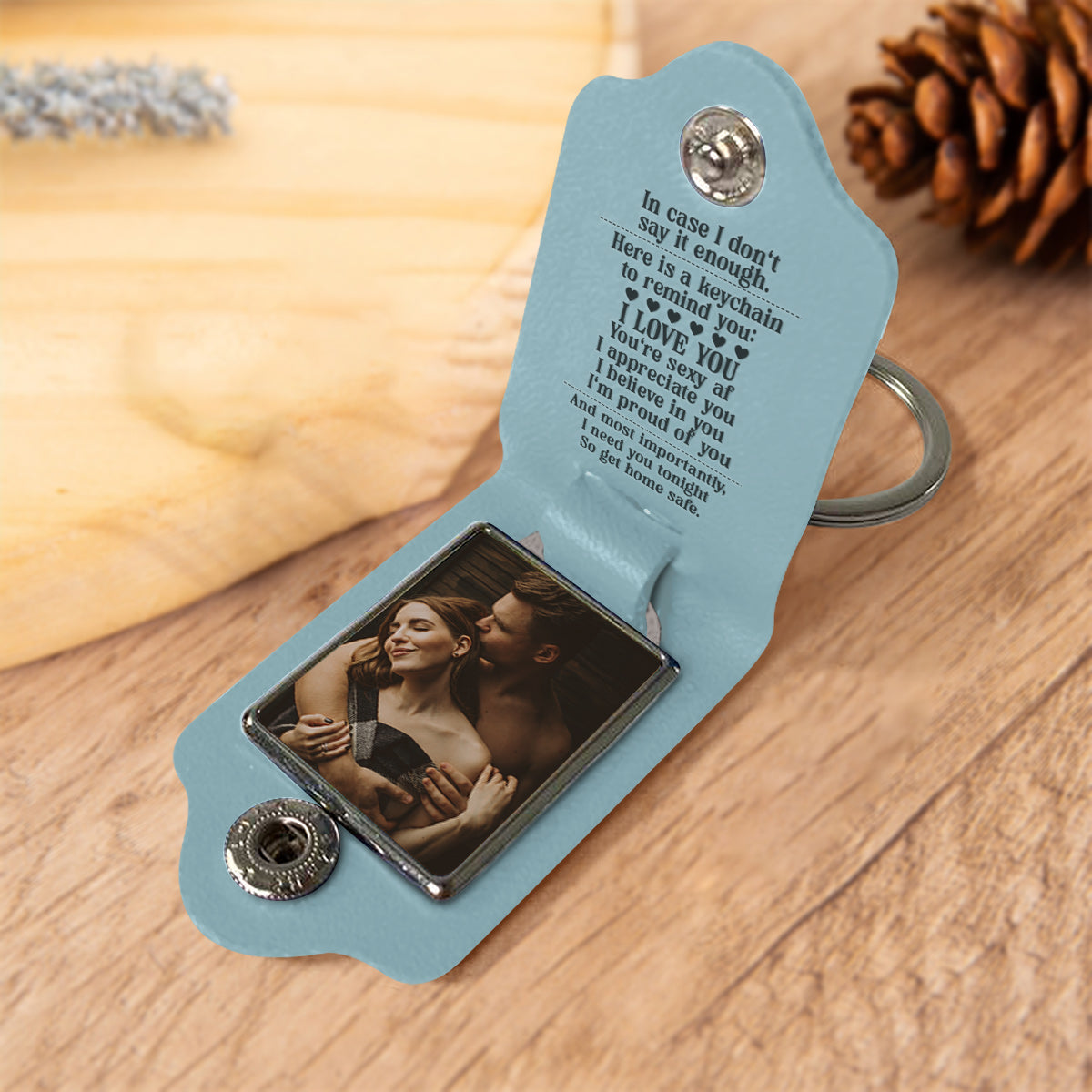 Here A Keychain To Remind I Love You - gift for husband, wife, boyfriend, girlfriend - Personalized Leather Photo Keychain