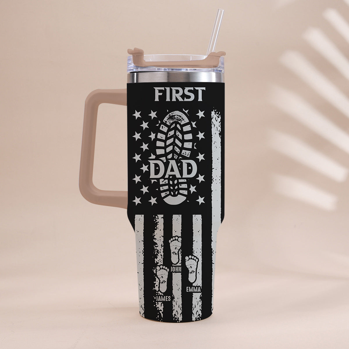 First Dad Now Grandpa - Personalized Grandpa Tumbler With Handle