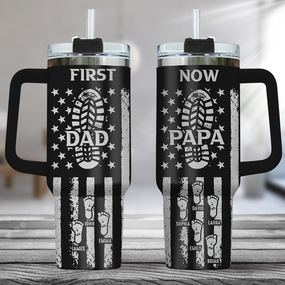 First Dad Now Grandpa - Personalized Grandpa Tumbler With Handle