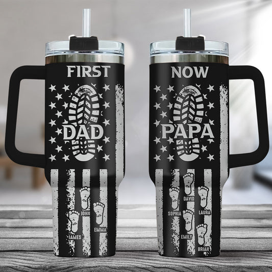 First Dad Now Grandpa - Personalized Grandpa Tumbler With Handle
