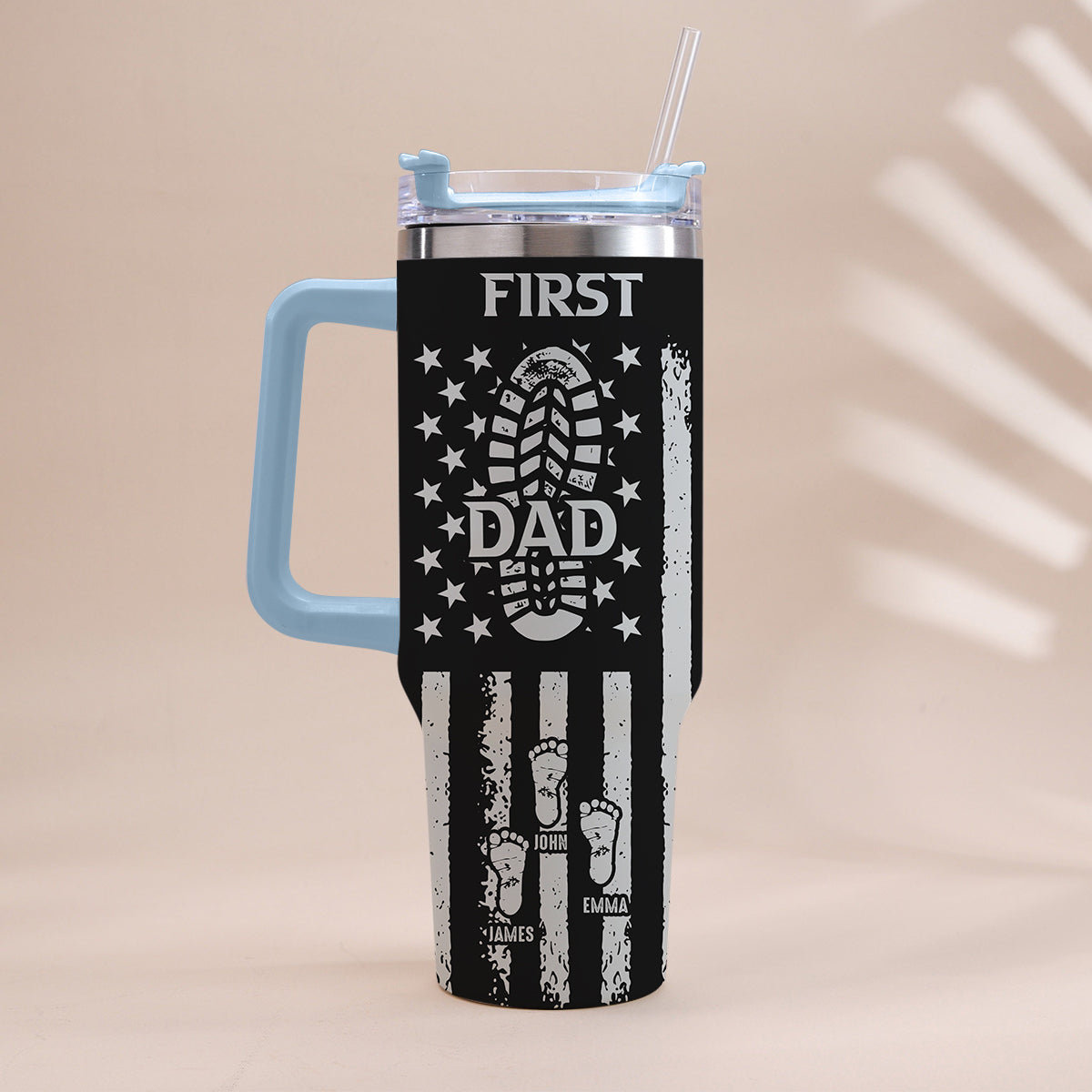 First Dad Now Grandpa - Personalized Grandpa Tumbler With Handle