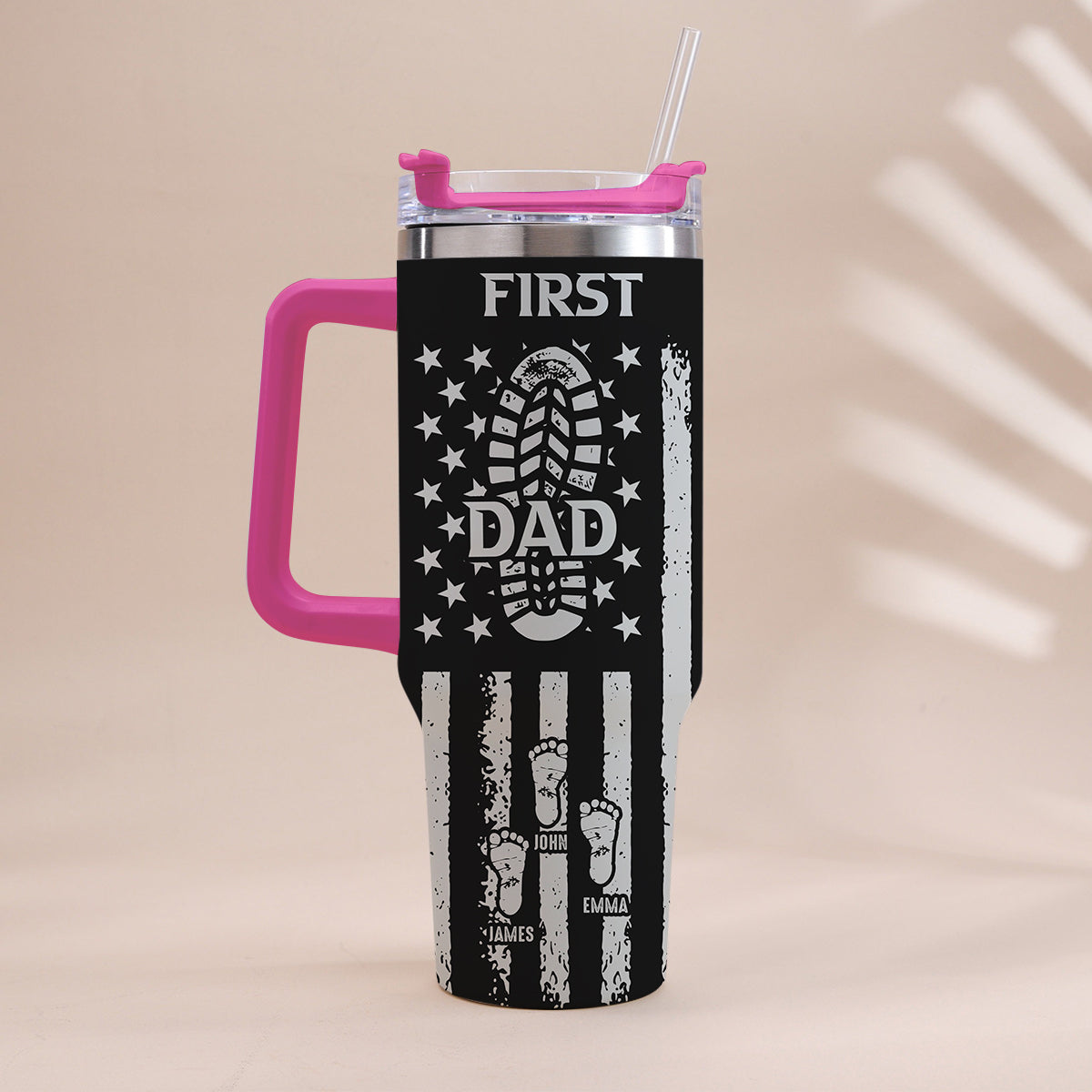 First Dad Now Grandpa - Personalized Grandpa Tumbler With Handle
