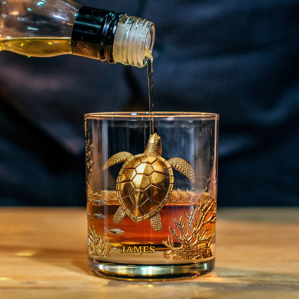 Sea Lovers Gift, Turtle, Dolphin, Mermiad, Hippocampus - Personalized Sea Lover Whiskey Glass
