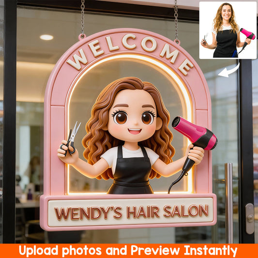Welcome Sign For Hair Salon - Personalized Hairdresser LED Light Acrylic Sign