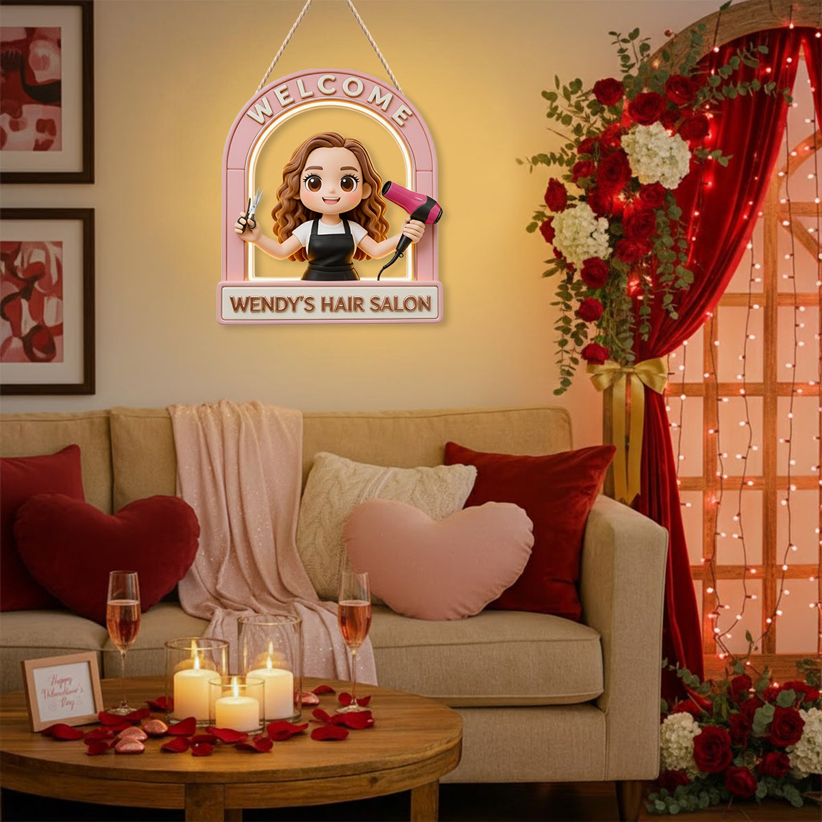 Welcome Sign For Hair Salon - Personalized Hairdresser LED Light Acrylic Sign