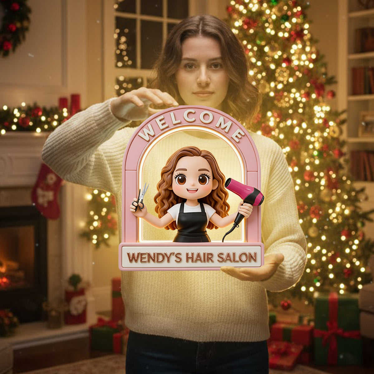 Welcome Sign For Hair Salon - Personalized Hairdresser LED Light Acrylic Sign