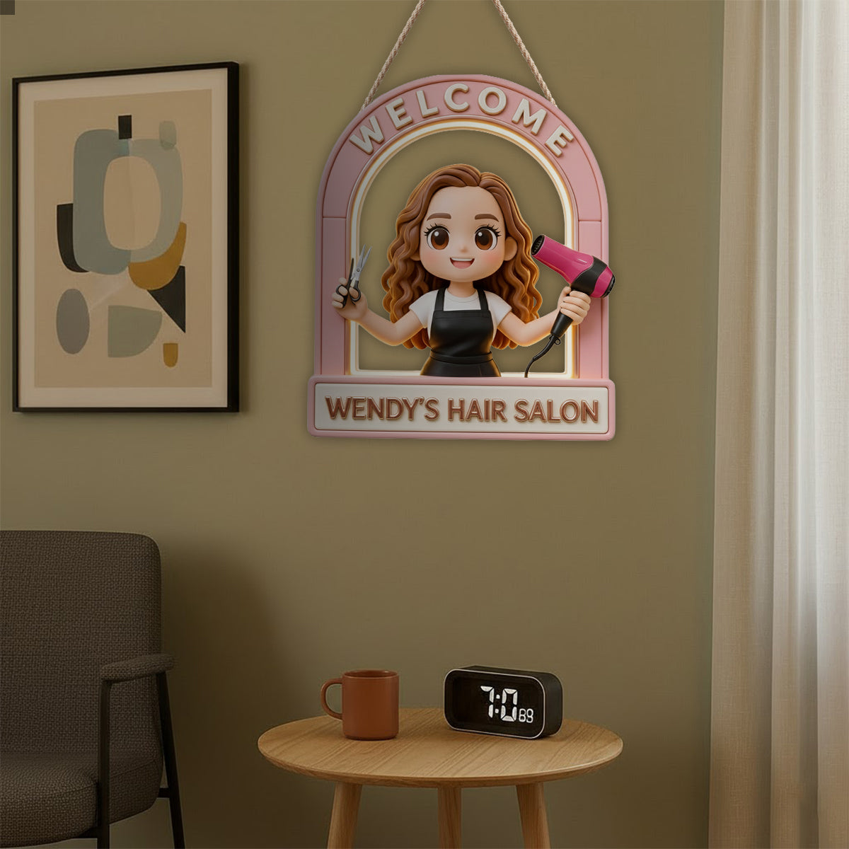 Welcome Sign For Hair Salon - Personalized Hairdresser LED Light Acrylic Sign