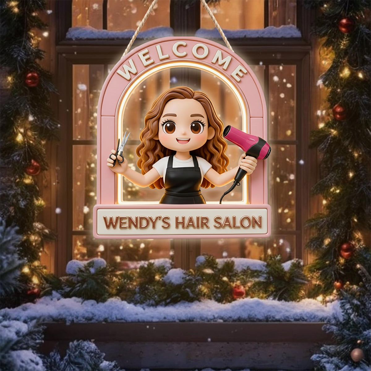 Welcome Sign For Hair Salon - Personalized Hairdresser LED Light Acrylic Sign