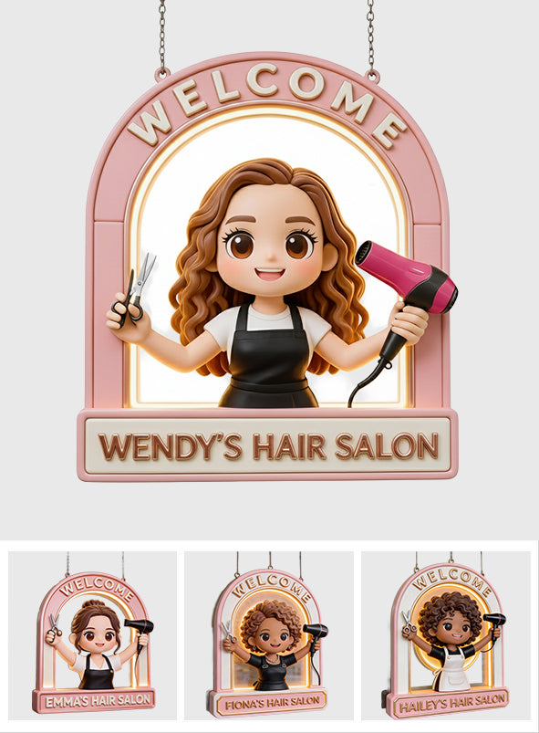 Welcome Sign For Hair Salon - Personalized Hairdresser LED Light Acrylic Sign