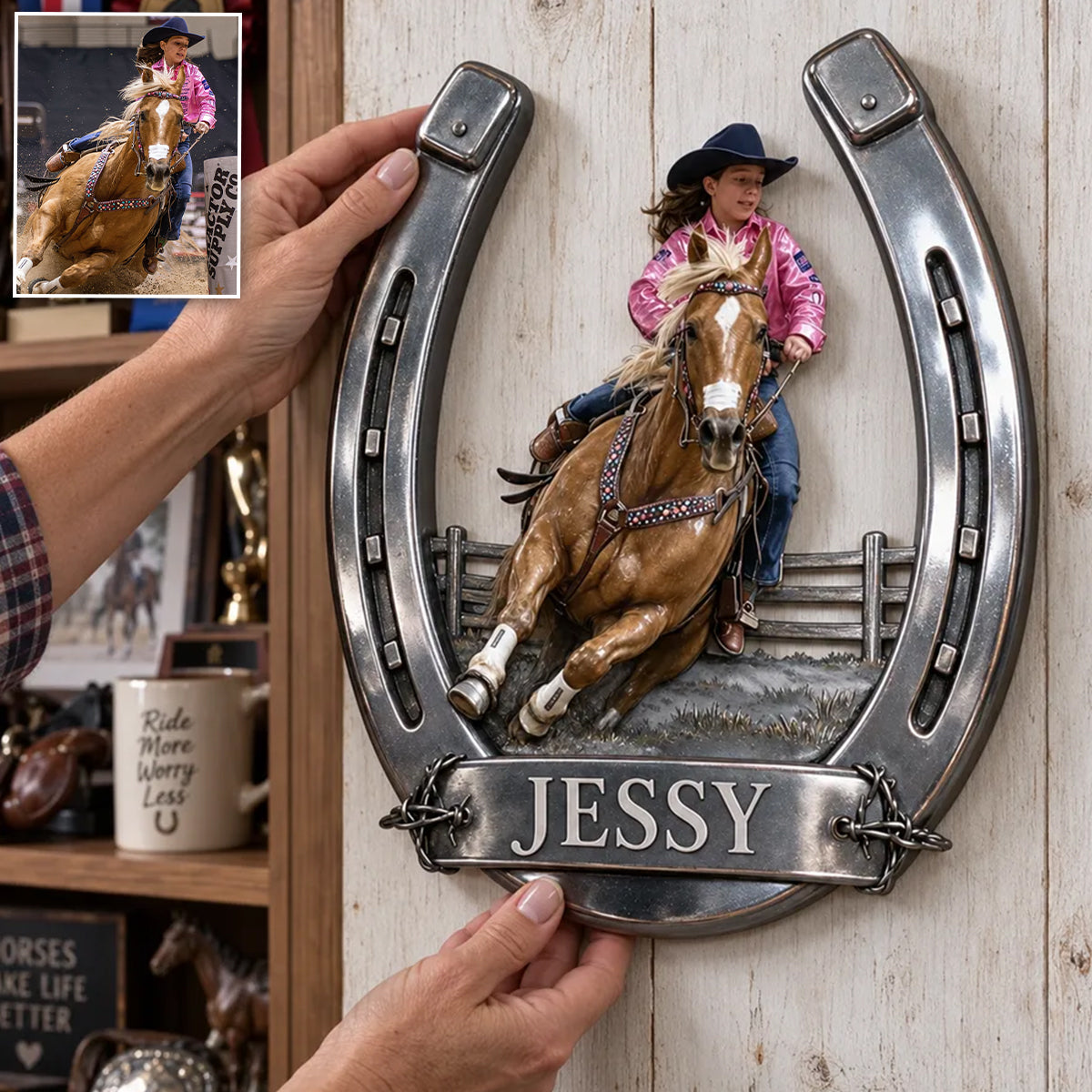 Custom Any Photo, Horse Riding - Personalized Horse 3D Printed Cut Metal Sign