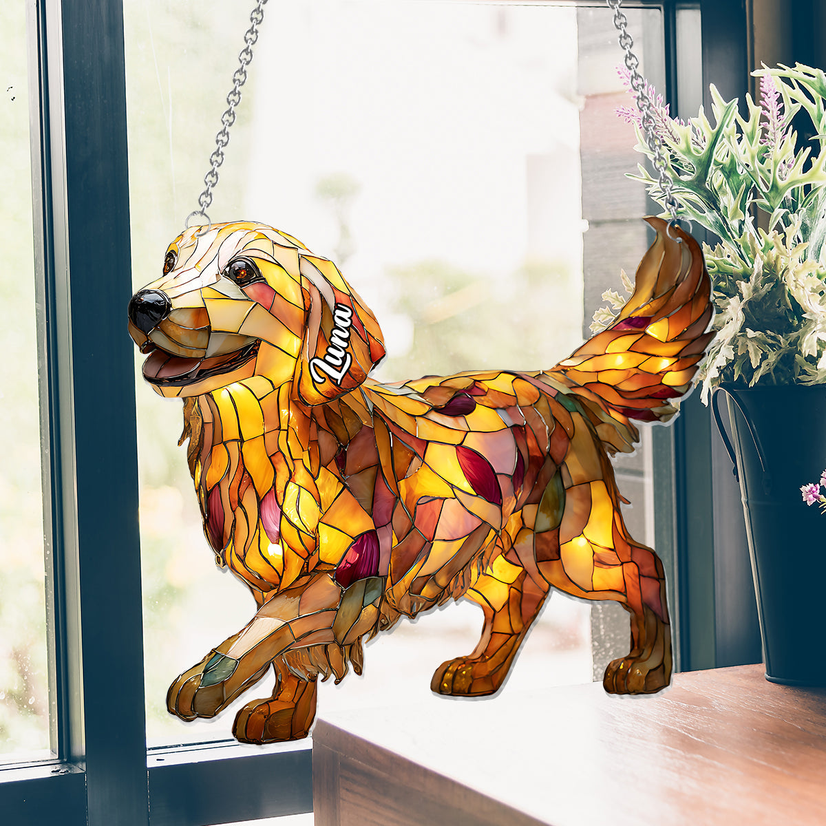 I Love My Dog - Personalized Dog Window Hanging Suncatcher Ornament