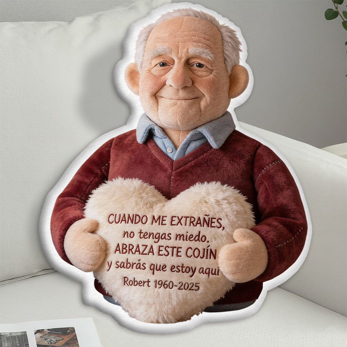 Tu Abrazo Eterno - Almohada Personalizada Conmemorativa de Piel Sintética
