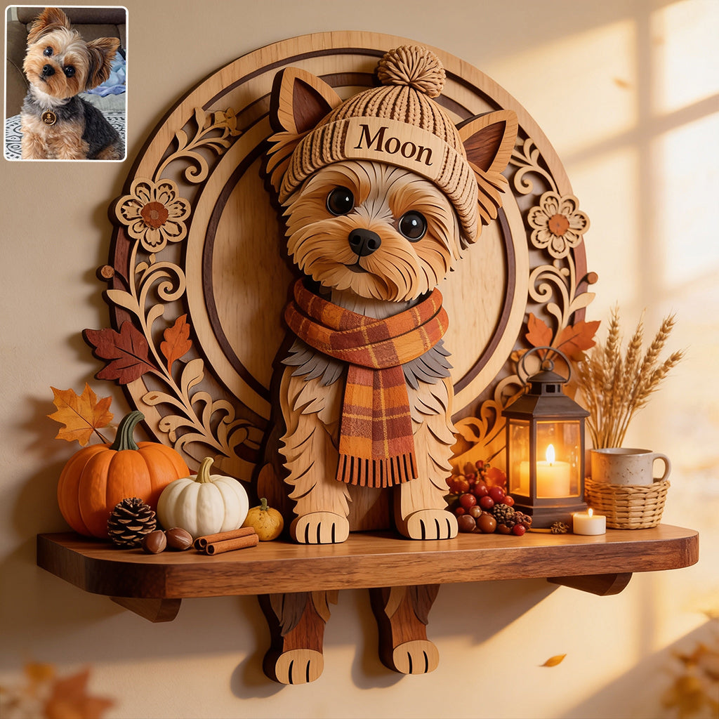 Hello Fall - Personalized Dog Wooden Floating Shelf