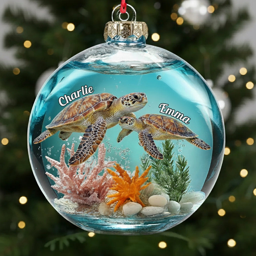 Turtle Couple - Personalized Turtle Transparent Ornament