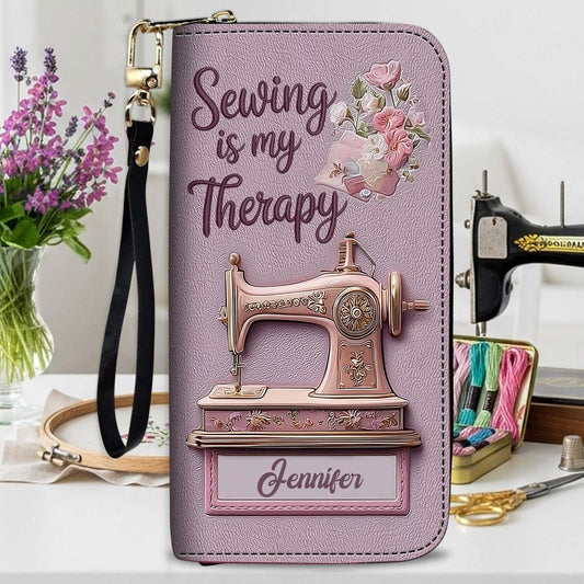 Sewing is my Therapy - Personalized Sewing Leather Long Wallet