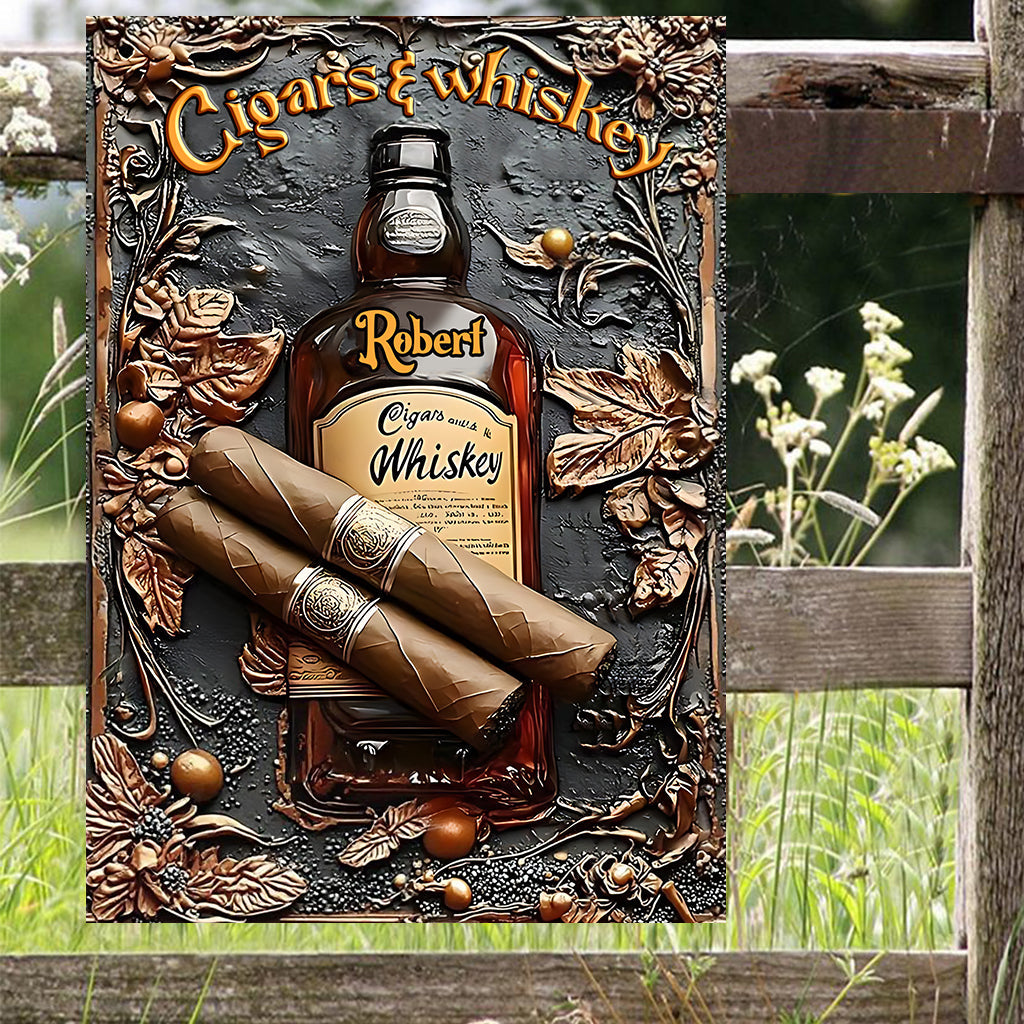 Cigar & Whiskey - Personalized Whisky Rectangle Metal Sign