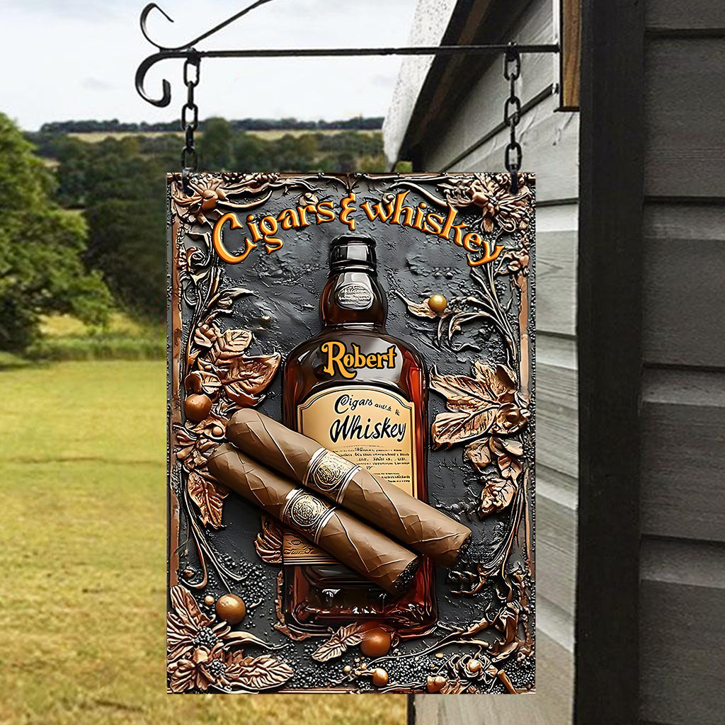 Cigar & Whiskey - Personalized Whisky Rectangle Metal Sign