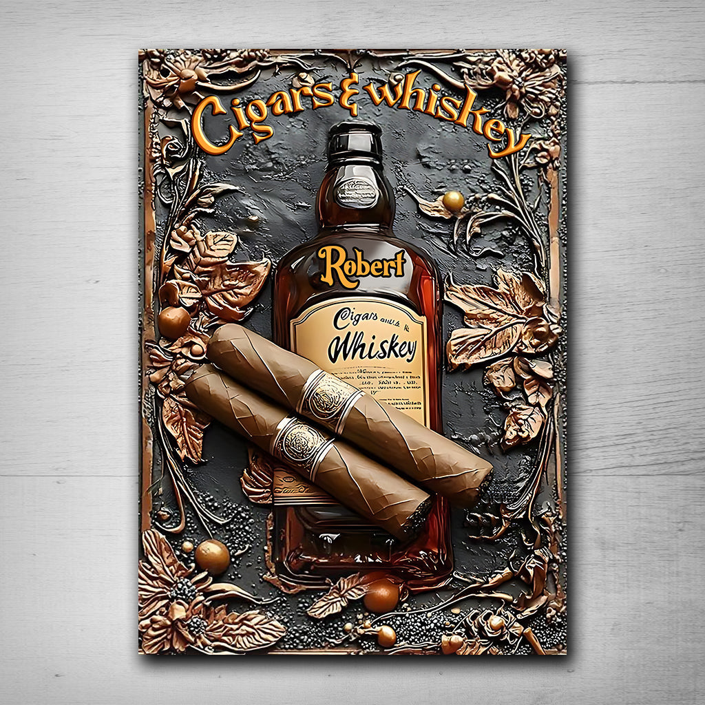 Cigar & Whiskey - Personalized Whisky Rectangle Metal Sign