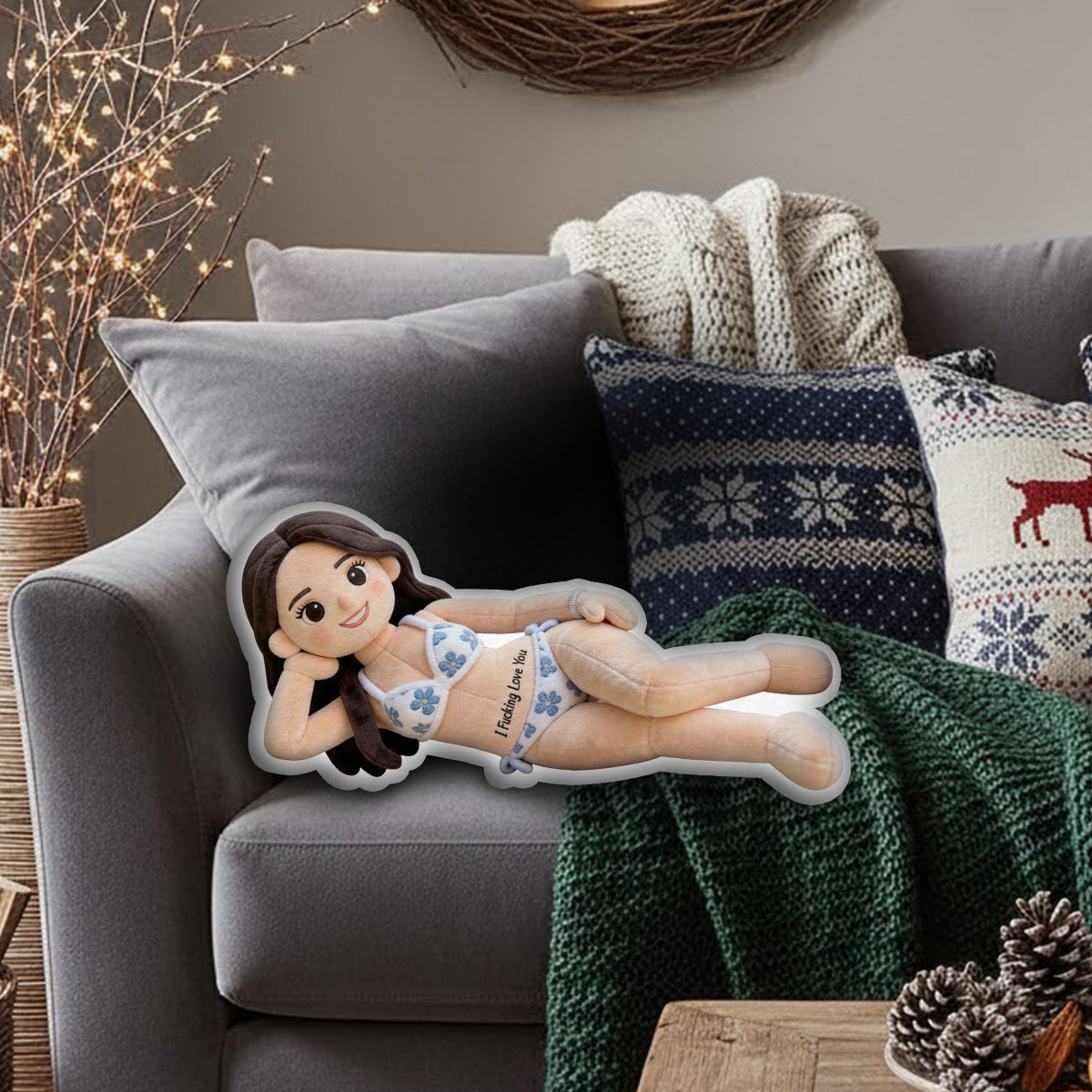 Romantic & Naughty - Personalized Spicy Couple Faux Fur Shaped Pillow