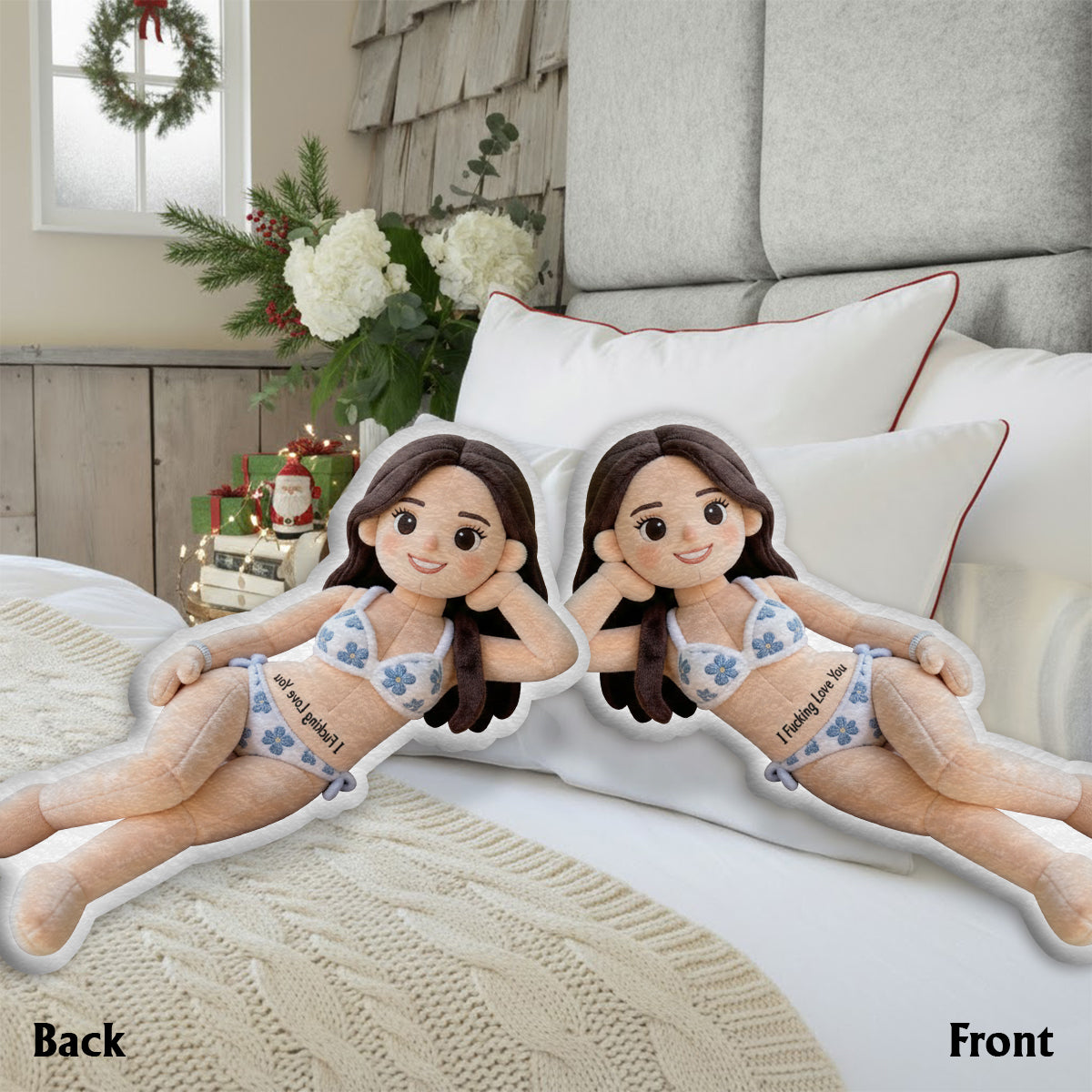 Romantic & Naughty - Personalized Spicy Couple Faux Fur Shaped Pillow