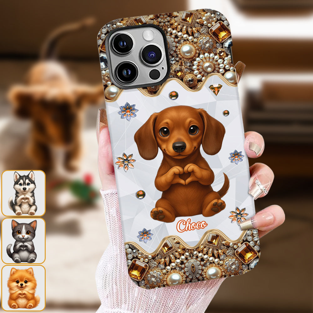 Puppy/ Kitty Makes Heart Hands - Personalized Dog Full Print Phone Case